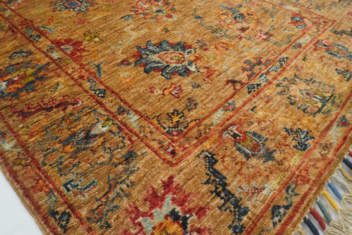 8 ft Orange Waziri Afghan Hand-Knotted Wool Runner Rug - Yildiz Rugs