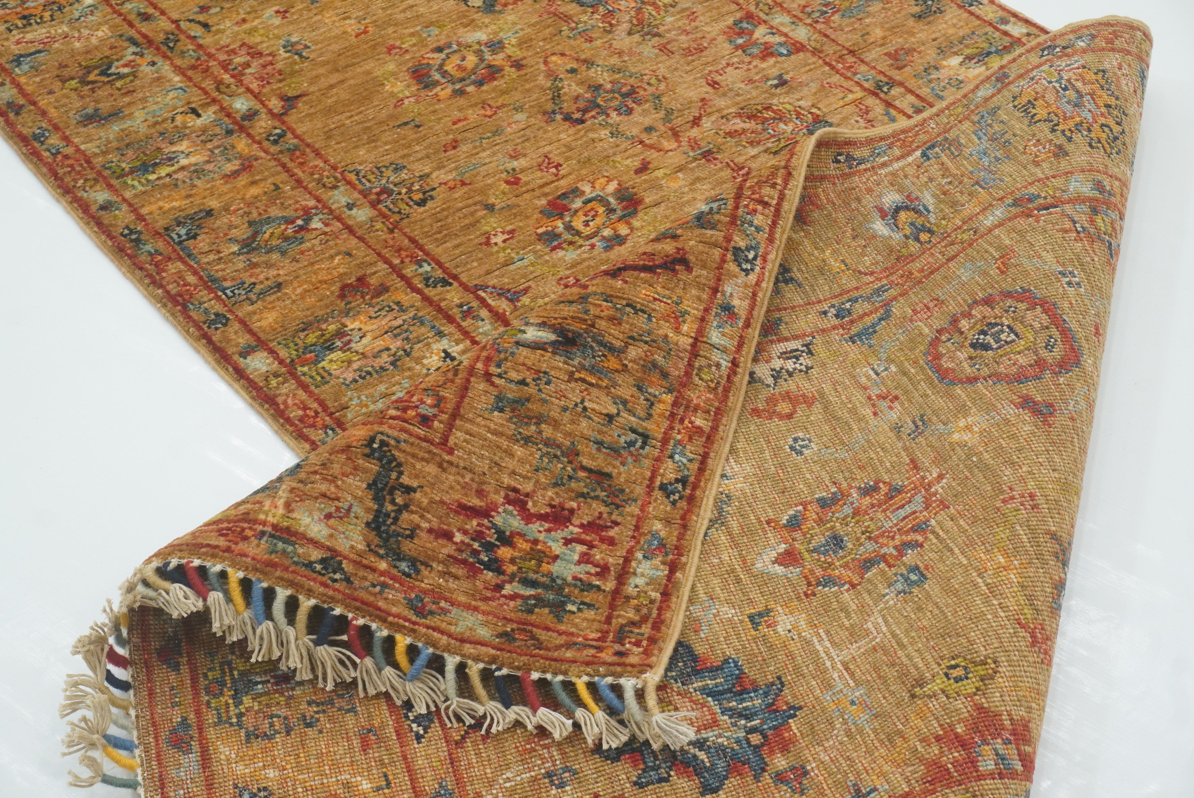 8 ft Orange Waziri Afghan Hand-Knotted Wool Runner Rug - Yildiz Rugs