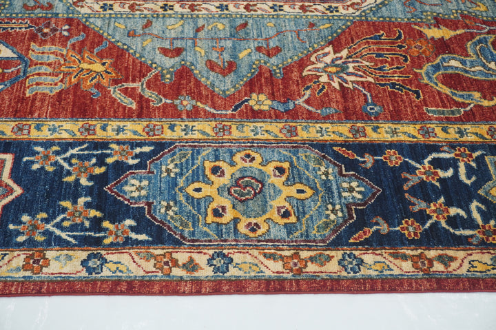 9x12 Blue Red Mamluk Turkish Hand Knotted Medallion Rug - Yildiz Rugs