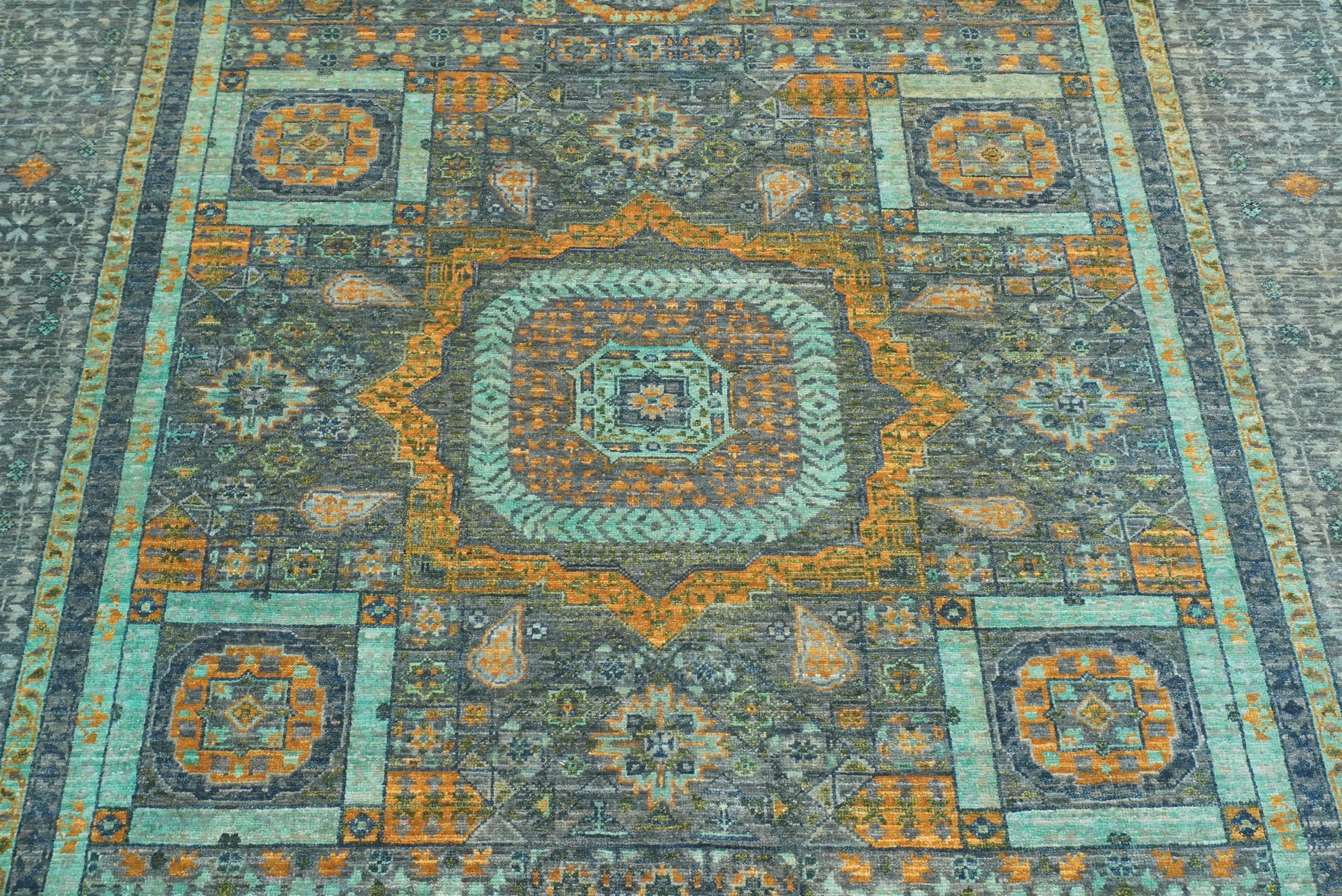 5x7 Gray Mamluk Hand knotted wool Turkish Rug - Yildiz Rugs