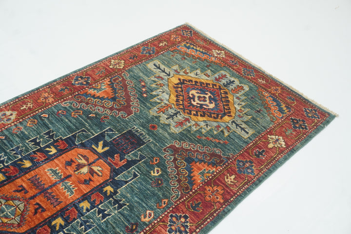 10 ft Green Malayer Afghan Hand-Knotted Wool Runner Rug - Yildiz Rugs