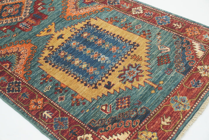 10 ft Green Malayer Afghan Hand-Knotted Wool Runner Rug - Yildiz Rugs