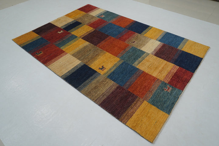 5'5"x7'8" Nomadic Gabbeh Multicolor Checkered Afghan Rug