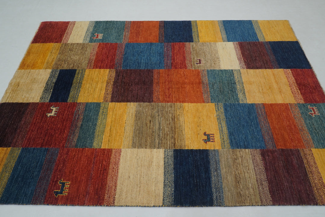 5'5"x7'8" Nomadic Gabbeh Multicolor Checkered Afghan Rug