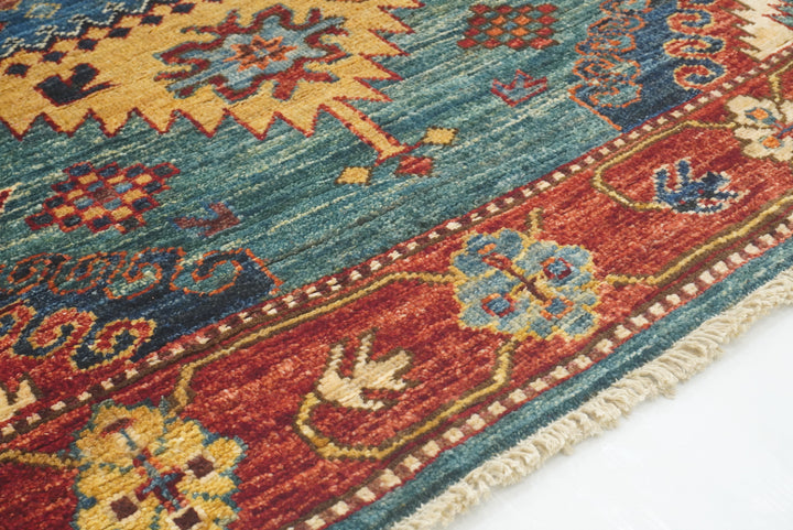 10 ft Green Malayer Afghan Hand-Knotted Wool Runner Rug - Yildiz Rugs