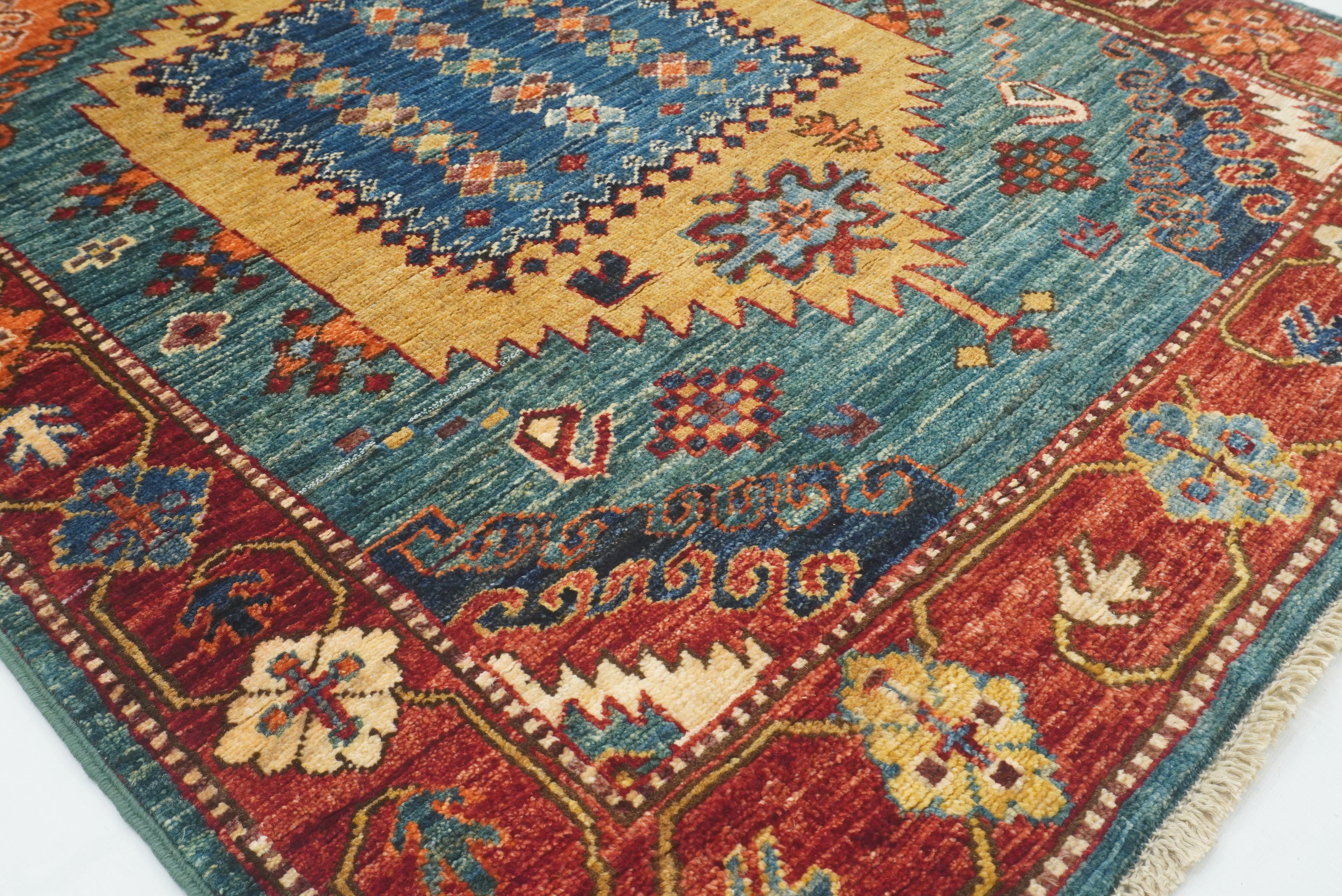 10 ft Green Malayer Afghan Hand-Knotted Wool Runner Rug - Yildiz Rugs