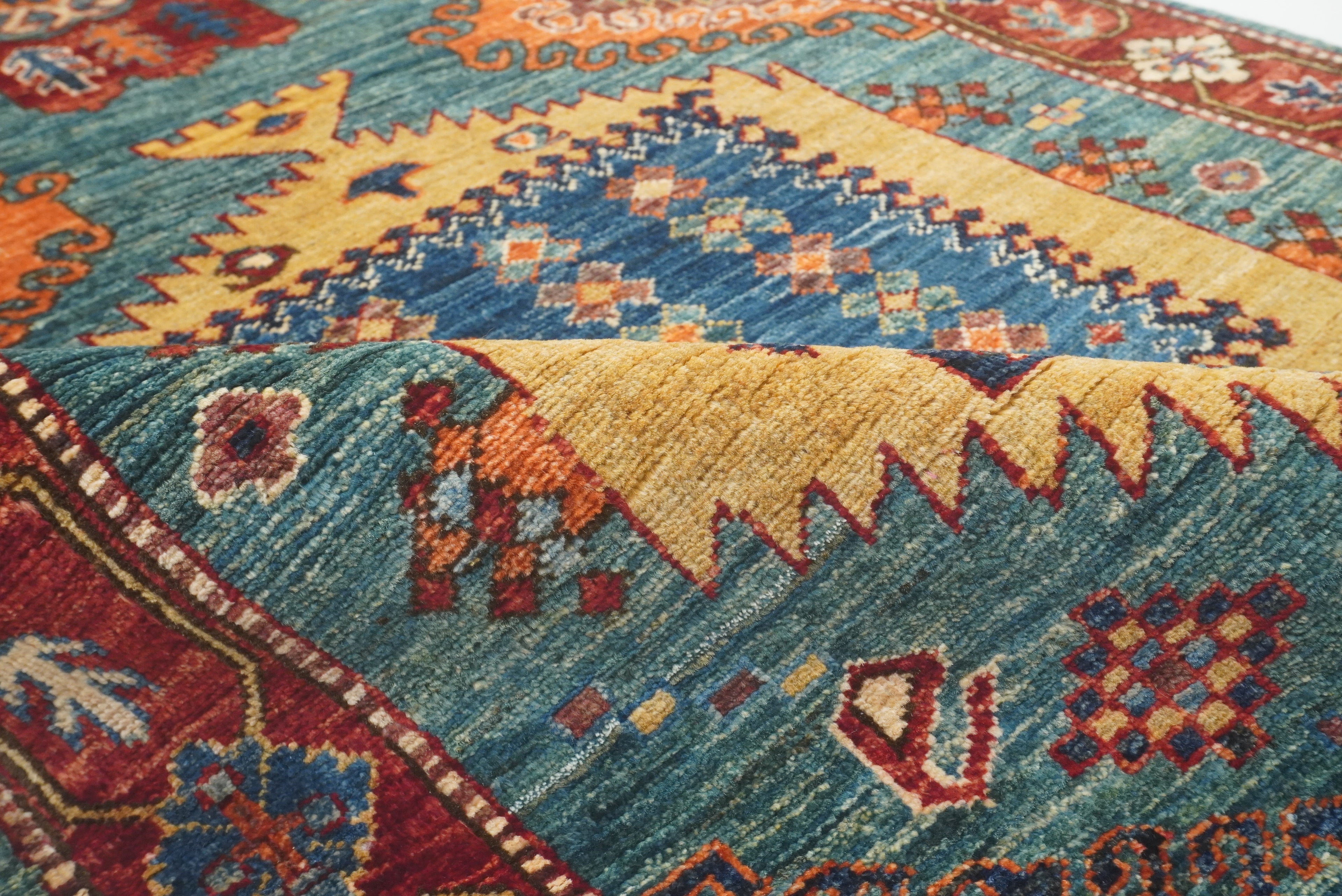 10 ft Green Malayer Afghan Hand-Knotted Wool Runner Rug - Yildiz Rugs