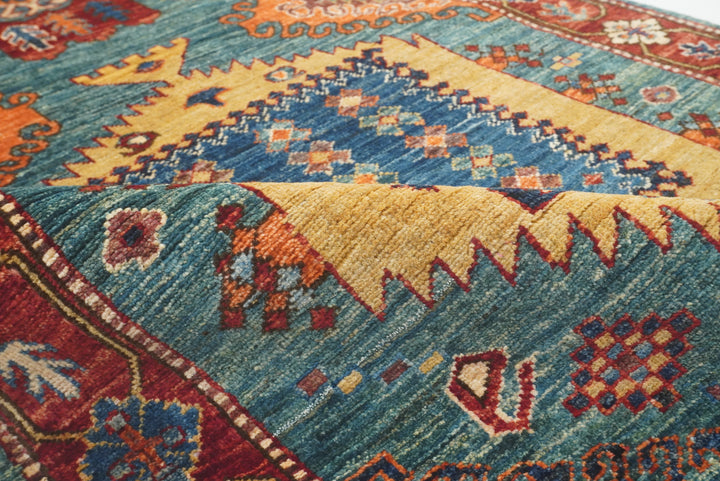 10 ft Green Malayer Afghan Hand-Knotted Wool Runner Rug - Yildiz Rugs