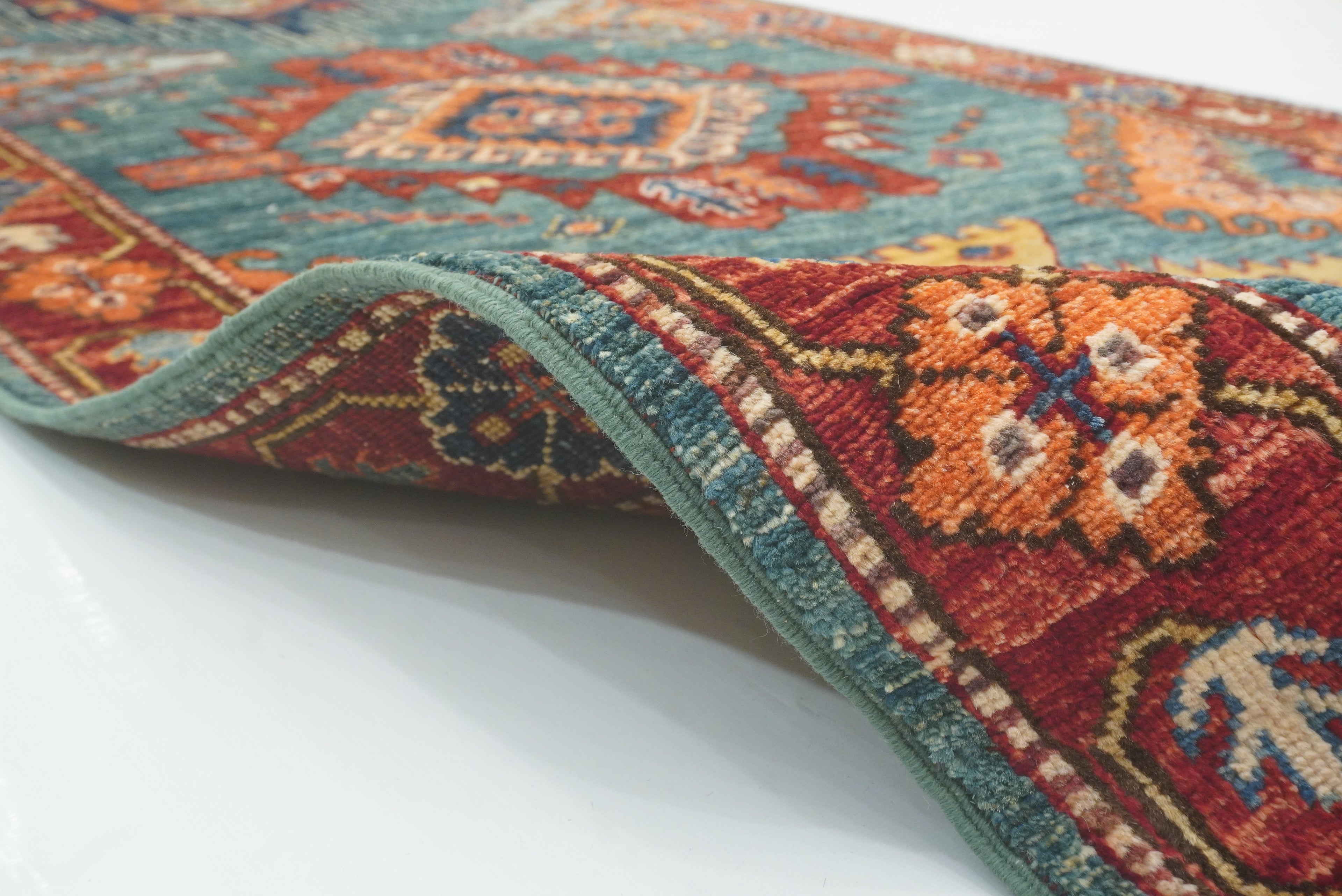 10 ft Green Malayer Afghan Hand-Knotted Wool Runner Rug - Yildiz Rugs