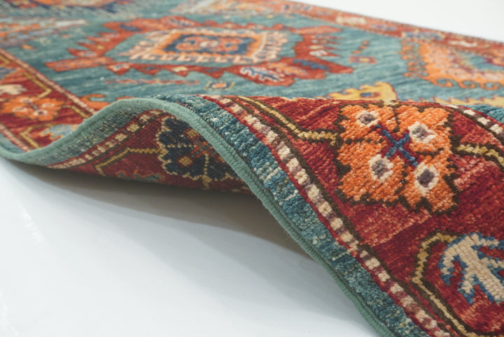 10 ft Green Malayer Afghan Hand-Knotted Wool Runner Rug - Yildiz Rugs