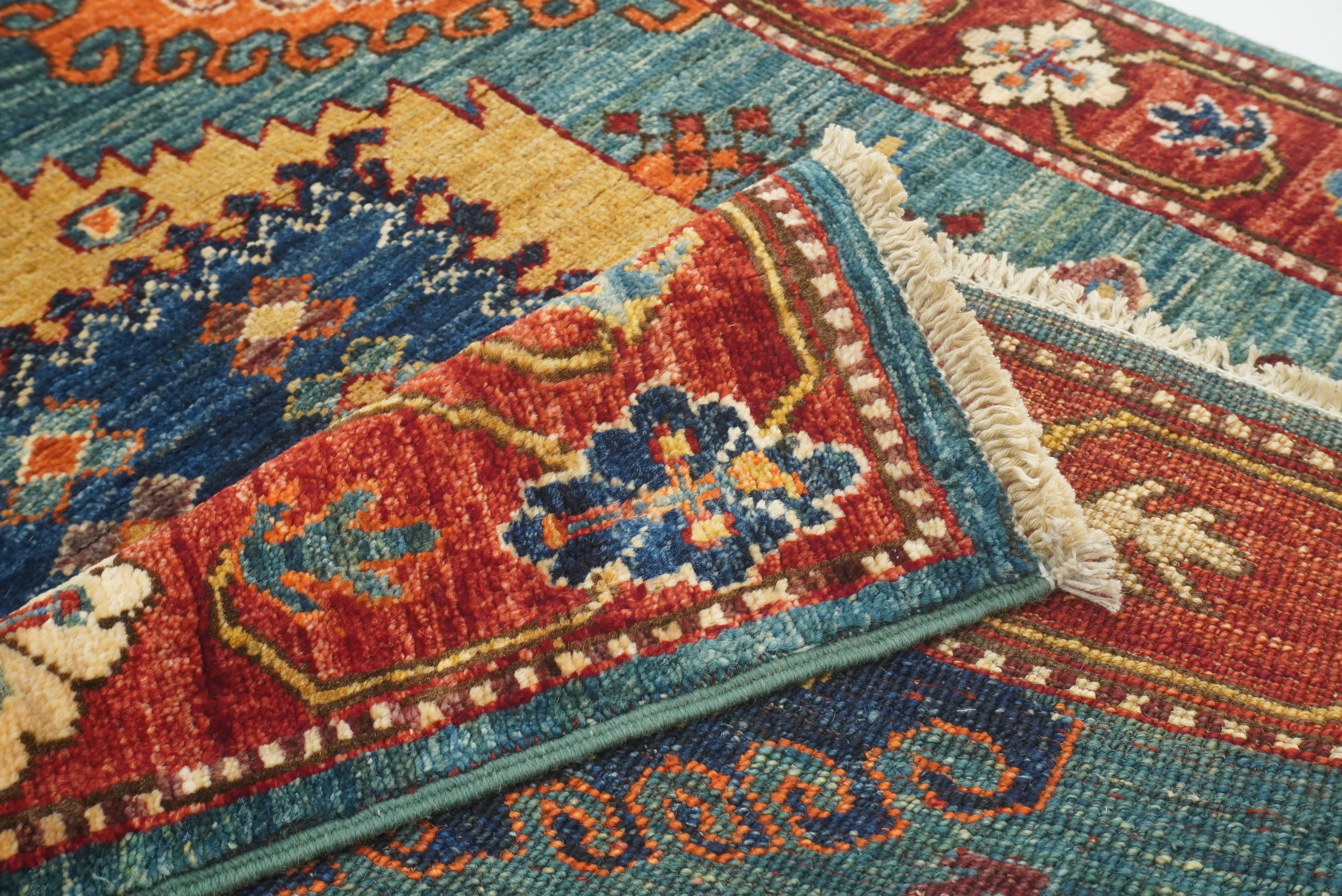10 ft Green Malayer Afghan Hand-Knotted Wool Runner Rug - Yildiz Rugs