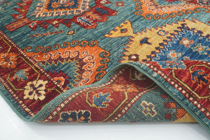 10 ft Green Malayer Afghan Hand-Knotted Wool Runner Rug - Yildiz Rugs