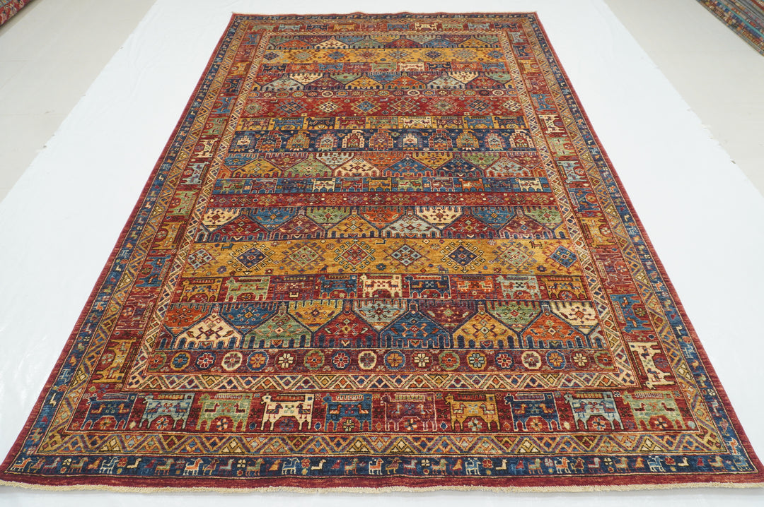 7x10 Red Animal Tribal Gabbeh Afghan Hand Knotted Animal Rug - Yildiz Rugs