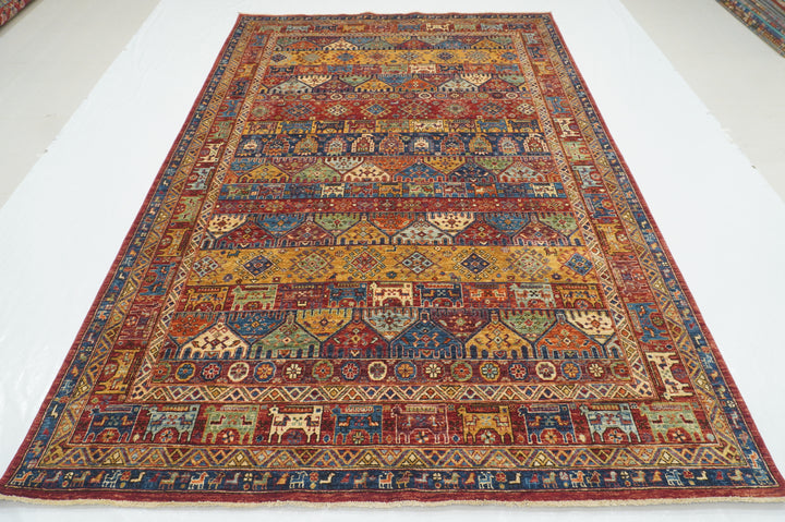 7x10 Red Animal Tribal Gabbeh Afghan Hand Knotted Animal Rug - Yildiz Rugs