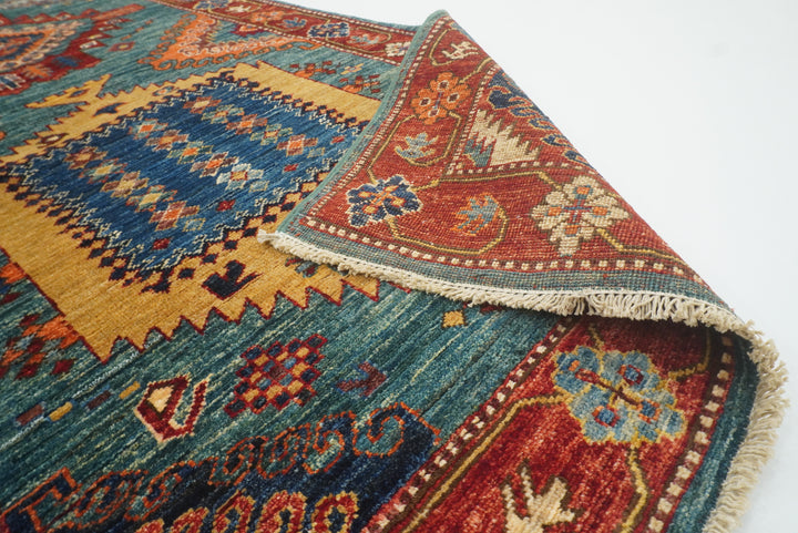 10 ft Green Malayer Afghan Hand-Knotted Wool Runner Rug - Yildiz Rugs