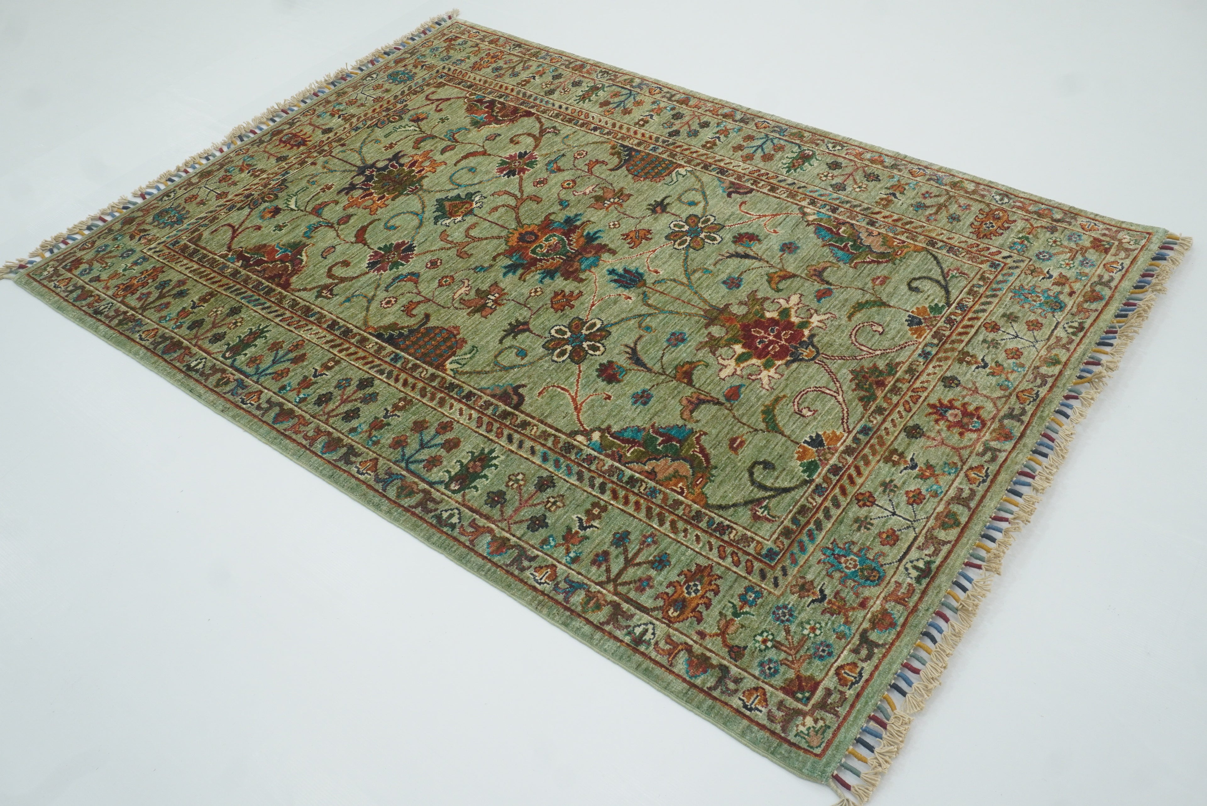 4x6 Sage Green Waziri Afghan Hand knotted Wool Oriental Rug - Yildiz Rugs