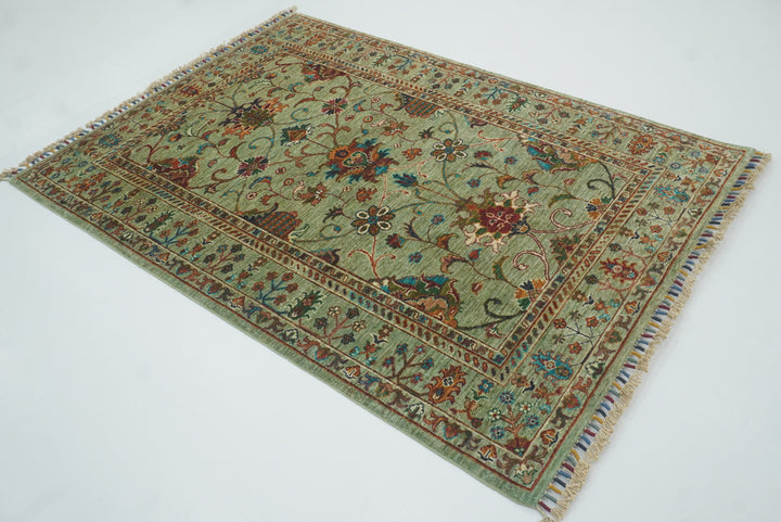 4x6 Sage Green Waziri Afghan Hand knotted Wool Oriental Rug - Yildiz Rugs