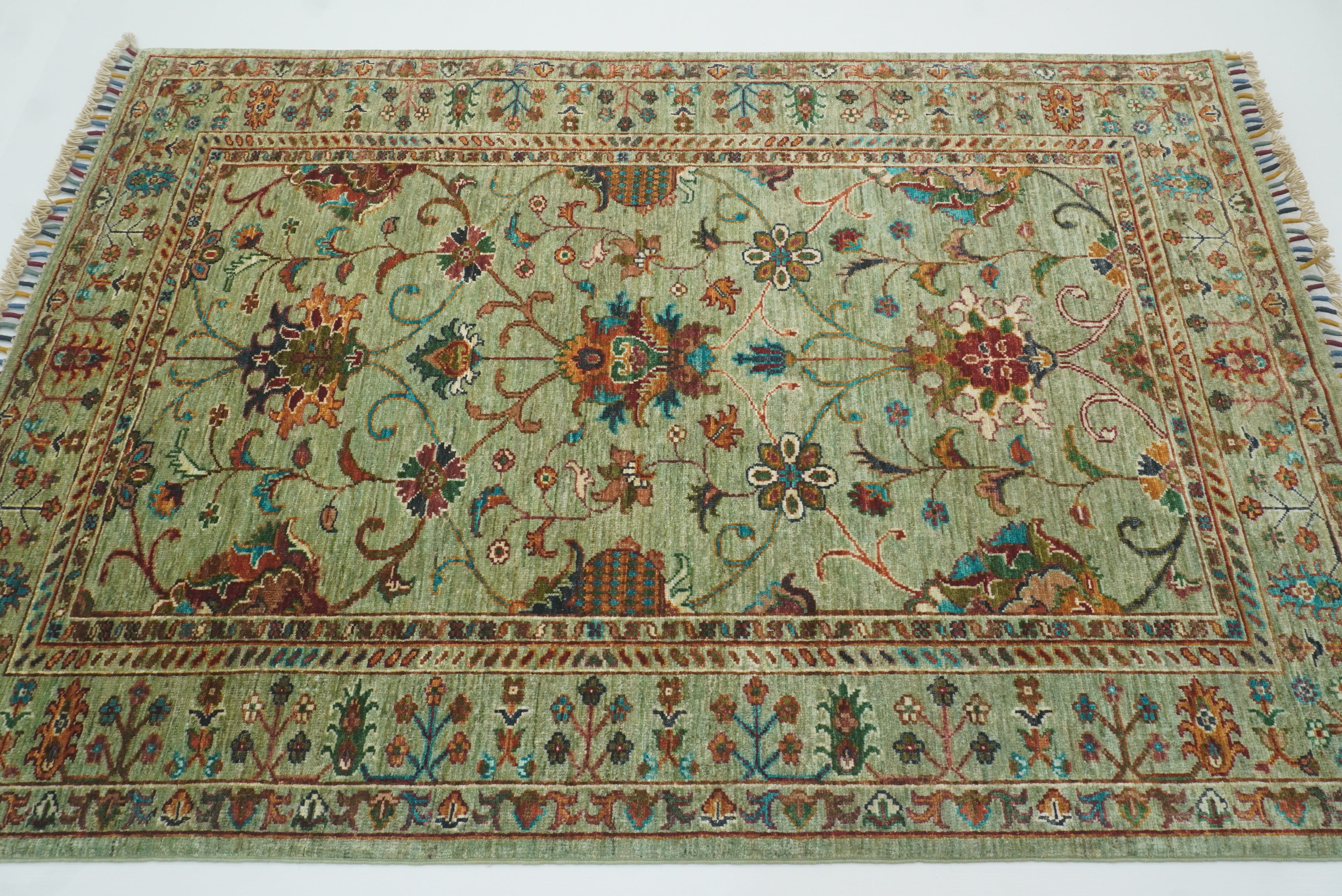 4x6 Sage Green Waziri Afghan Hand knotted Wool Oriental Rug - Yildiz Rugs