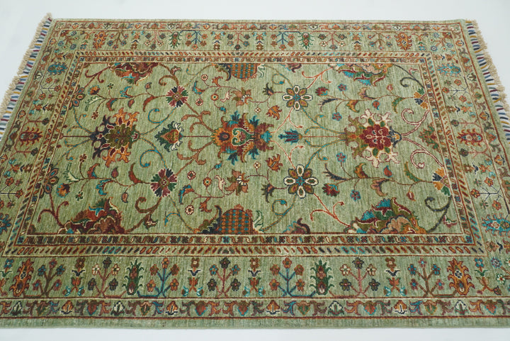 4x6 Sage Green Waziri Afghan Hand knotted Wool Oriental Rug - Yildiz Rugs