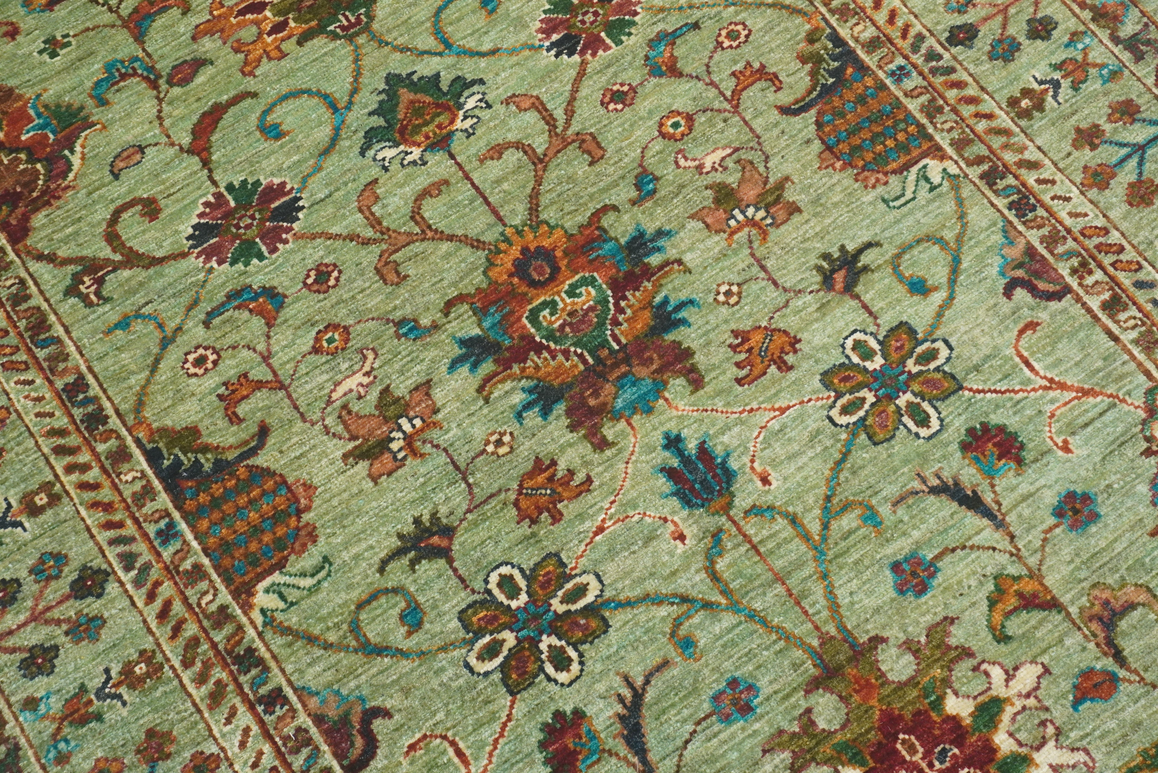 4x6 Sage Green Waziri Afghan Hand knotted Wool Oriental Rug - Yildiz Rugs