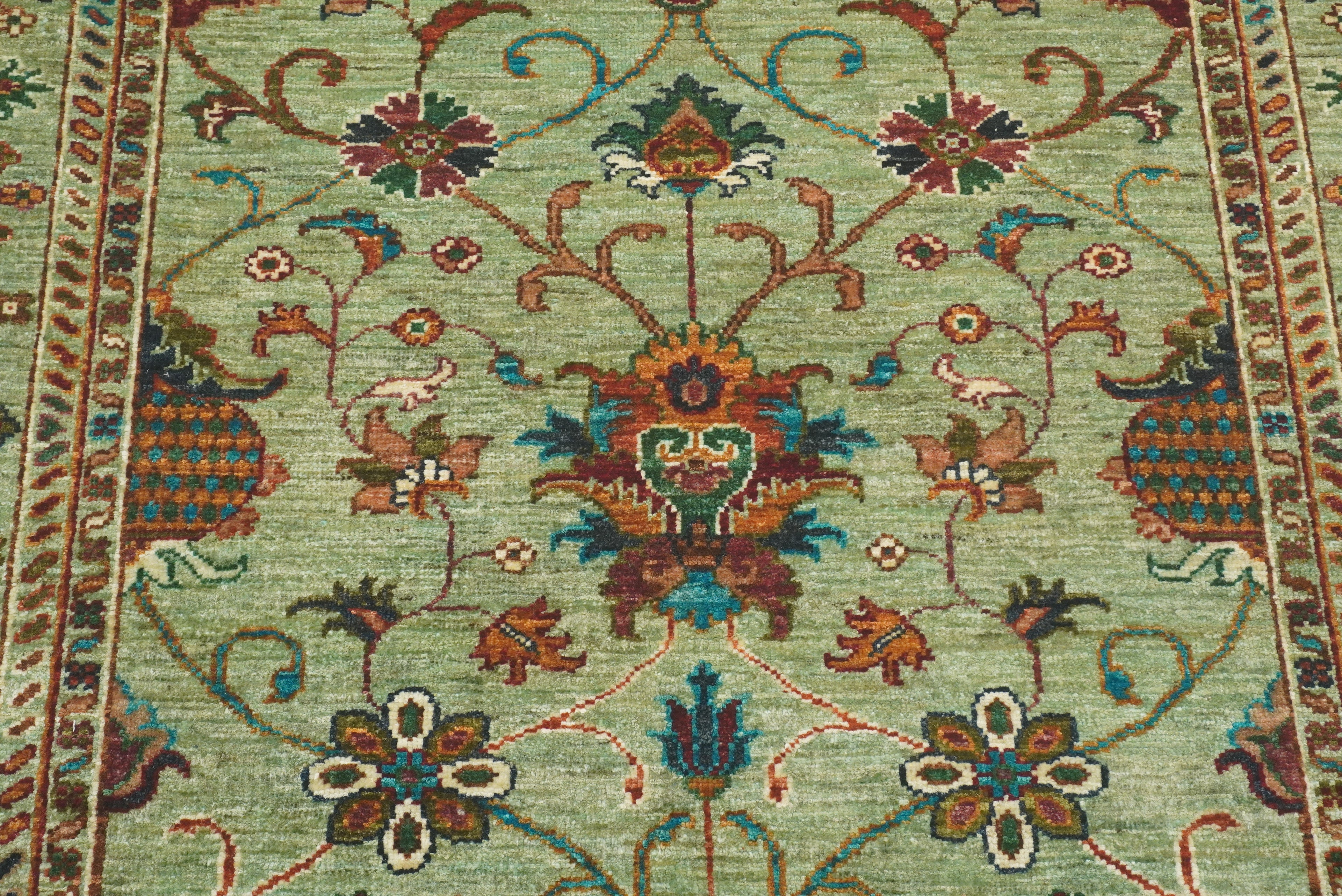 4x6 Sage Green Waziri Afghan Hand knotted Wool Oriental Rug - Yildiz Rugs