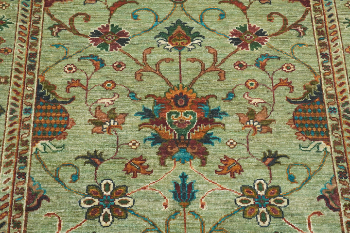 4x6 Sage Green Waziri Afghan Hand knotted Wool Oriental Rug - Yildiz Rugs