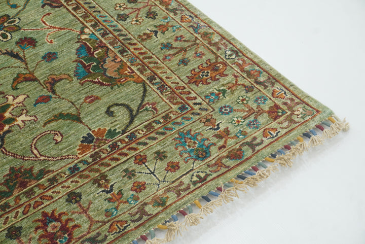 4x6 Sage Green Waziri Afghan Hand knotted Wool Oriental Rug - Yildiz Rugs