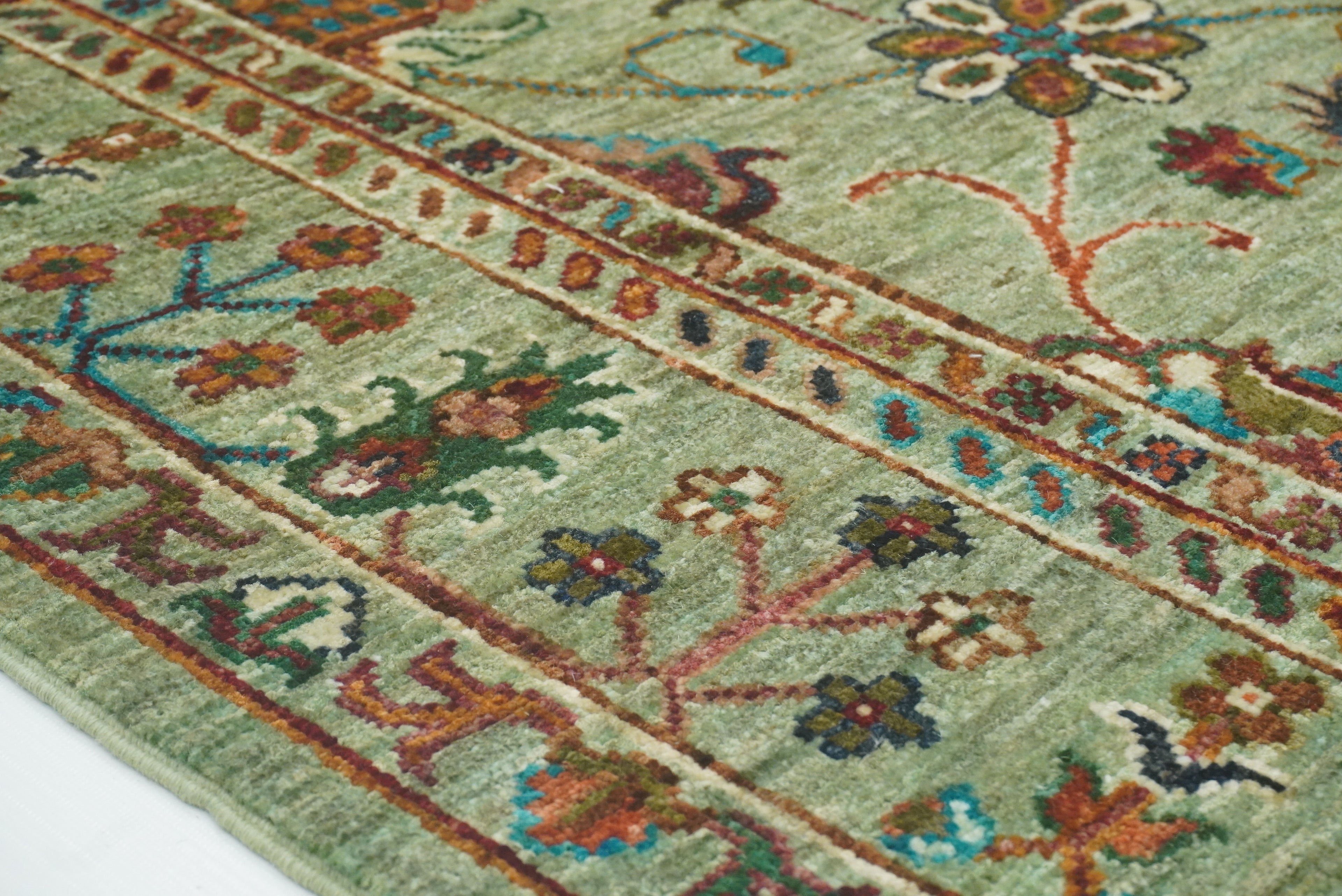 4x6 Sage Green Waziri Afghan Hand knotted Wool Oriental Rug - Yildiz Rugs