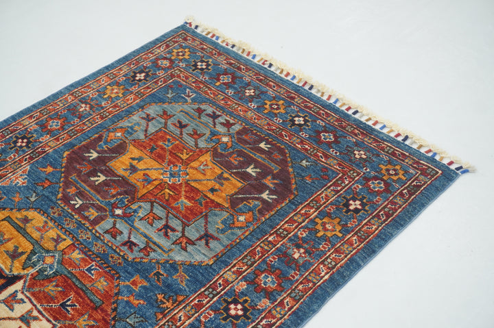 8 ft Blue Ersari Turkmen Afghan Hand knotted Oriental Runner Rug - Yildiz Rugs