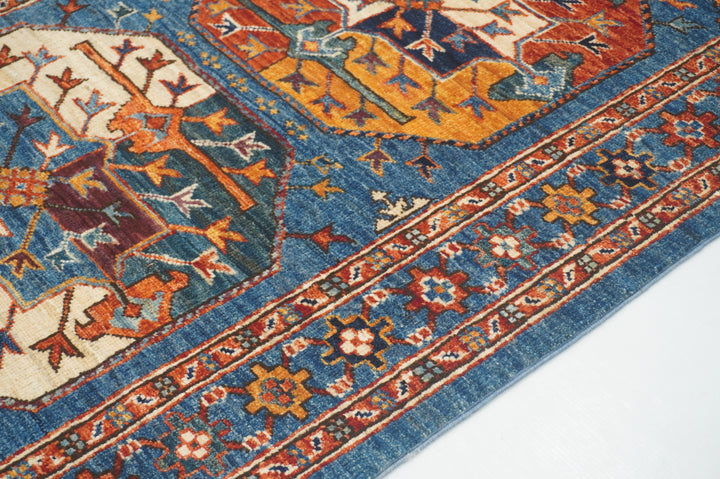 8 ft Blue Ersari Turkmen Afghan Hand knotted Oriental Runner Rug - Yildiz Rugs