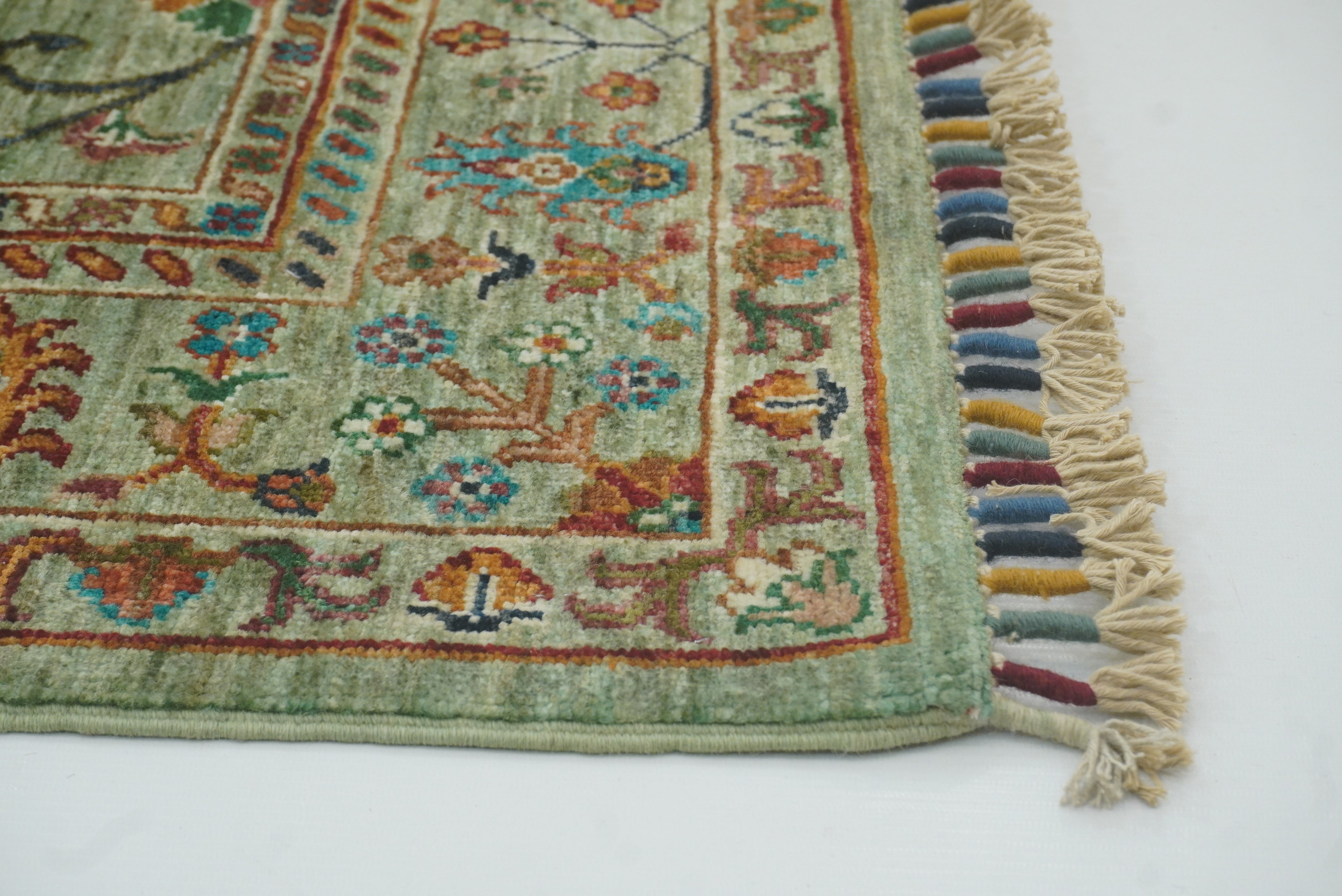 4x6 Sage Green Waziri Afghan Hand knotted Wool Oriental Rug - Yildiz Rugs