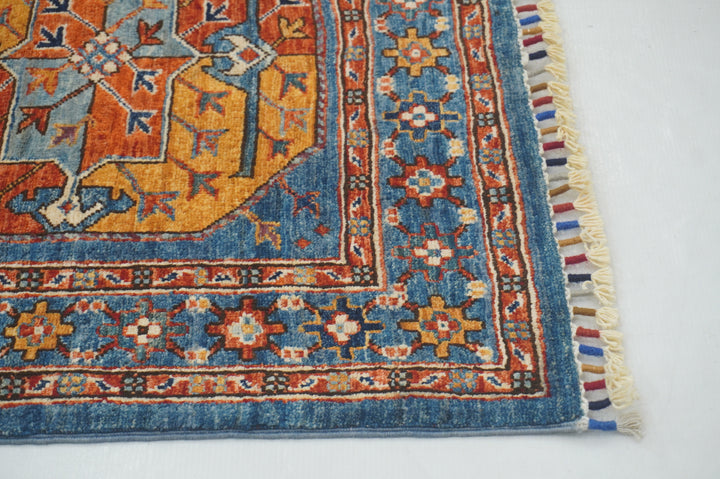 8 ft Blue Ersari Turkmen Afghan Hand knotted Oriental Runner Rug - Yildiz Rugs