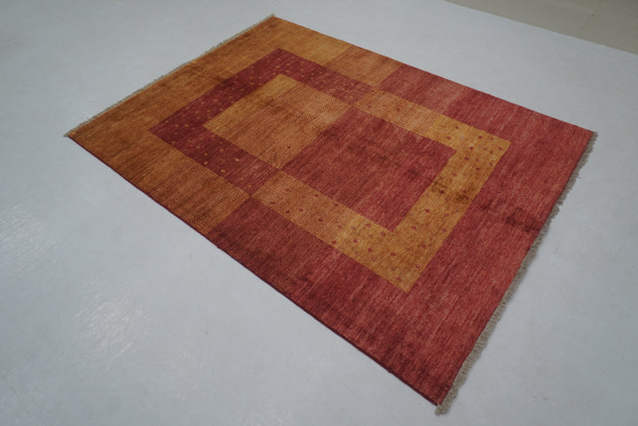 5x6 Orange Red Gabbeh Afghan Modern Hand Knotted Rug