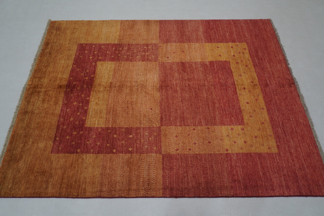 5x6 Orange Red Gabbeh Afghan Modern Hand Knotted Rug