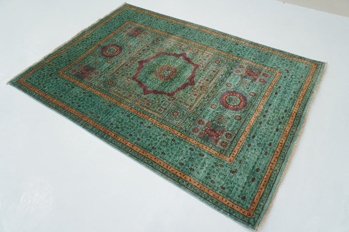 4'4" x 6'2" Turquoise Blue Green Mamluk Super Fine Hand knotted Turkish Rug - Yildiz Rugs