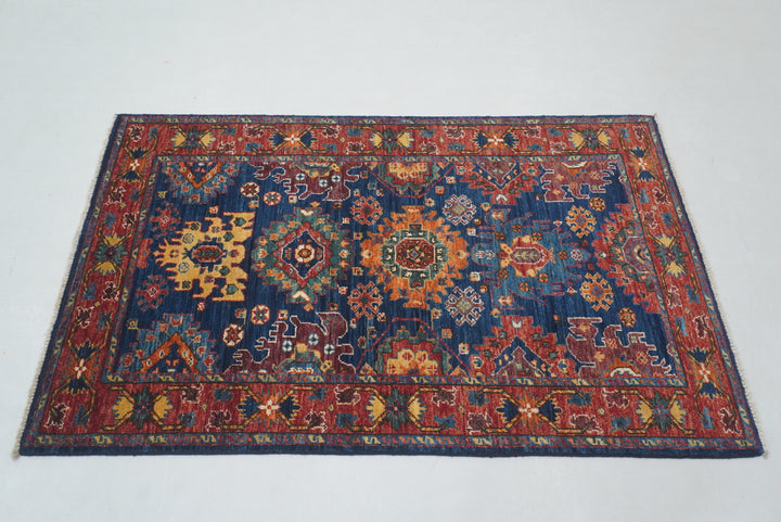 3x5 Navy Blue Baluch Afghan Hand knotted Oriental Rug