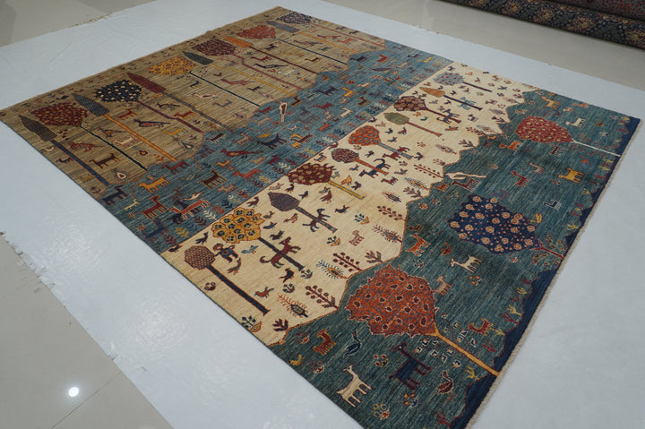 8x10 Tree of Life Gabbeh Hand knotted Animal Rug