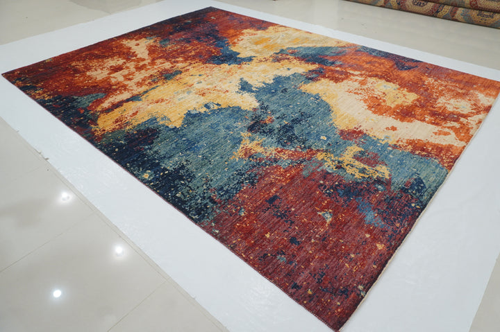 9x12 Multicolor Modern Abstract Afghan Hand knotted Contemporary Rug - Yildiz Rugs