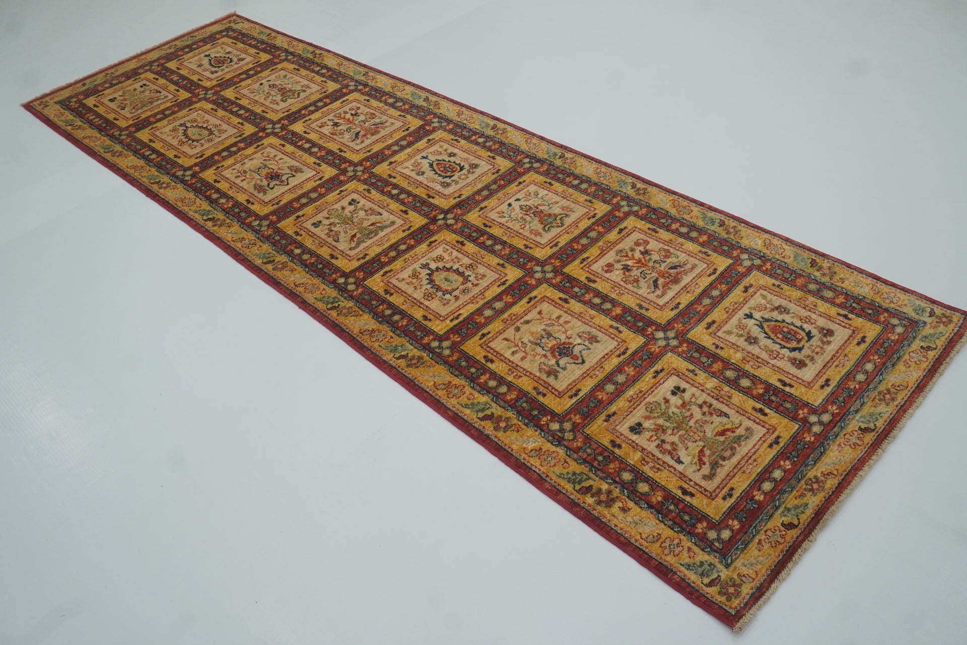 3x9'6" Beige Hand Knotted Afghan Wool Runner Rug - Yildiz Rugs