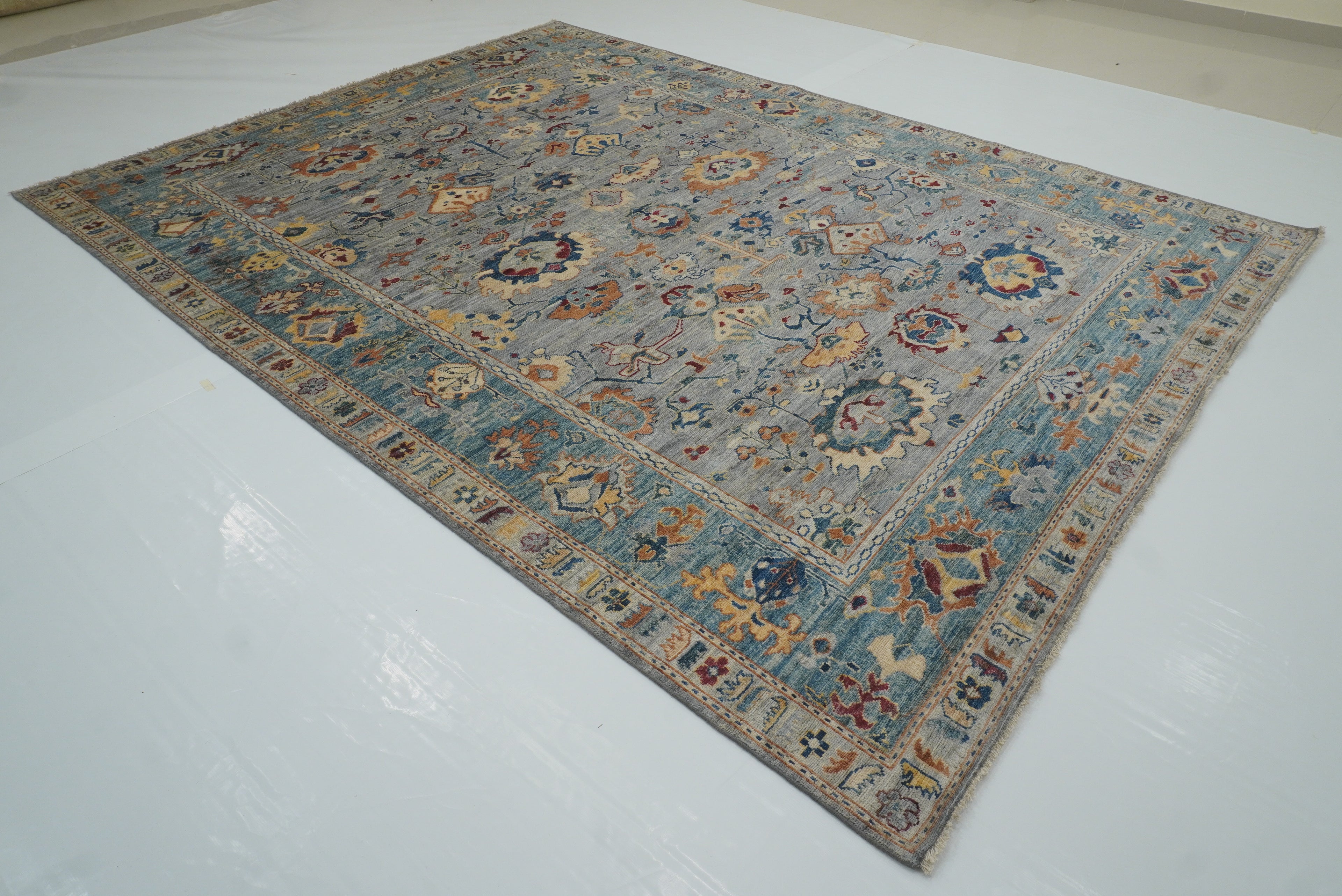 9x12 Gray Oushak Hand knotted Wool Oriental Rug - Yildiz Rugs