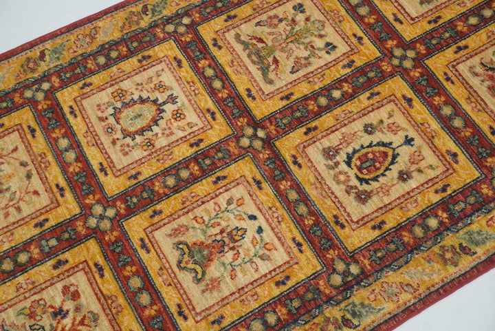 3x9'6" Beige Hand Knotted Afghan Wool Runner Rug - Yildiz Rugs