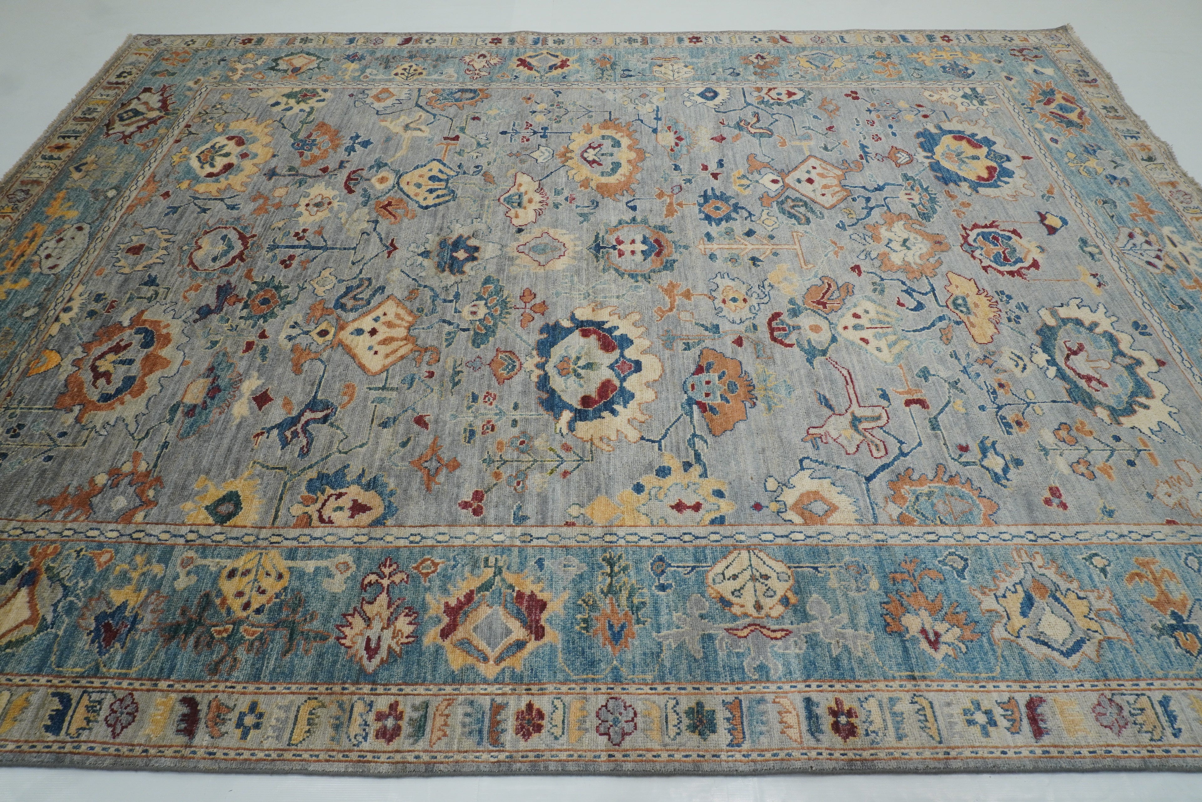 9x12 Gray Oushak Hand knotted Wool Oriental Rug - Yildiz Rugs
