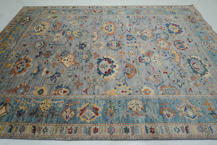 9x12 Gray Oushak Hand knotted Wool Oriental Rug - Yildiz Rugs