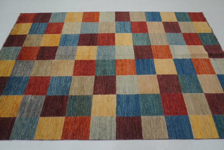 5x8 Checkered Multicolor box Gabbeh hand knotted Rug