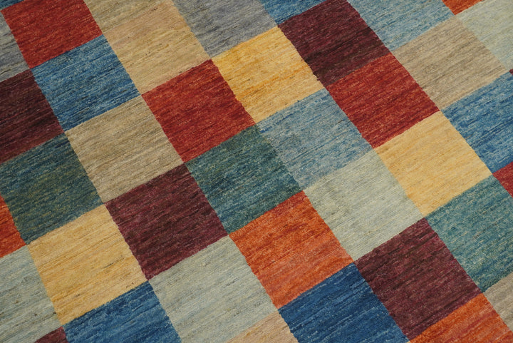 5x8 Checkered Multicolor box Gabbeh hand knotted Rug