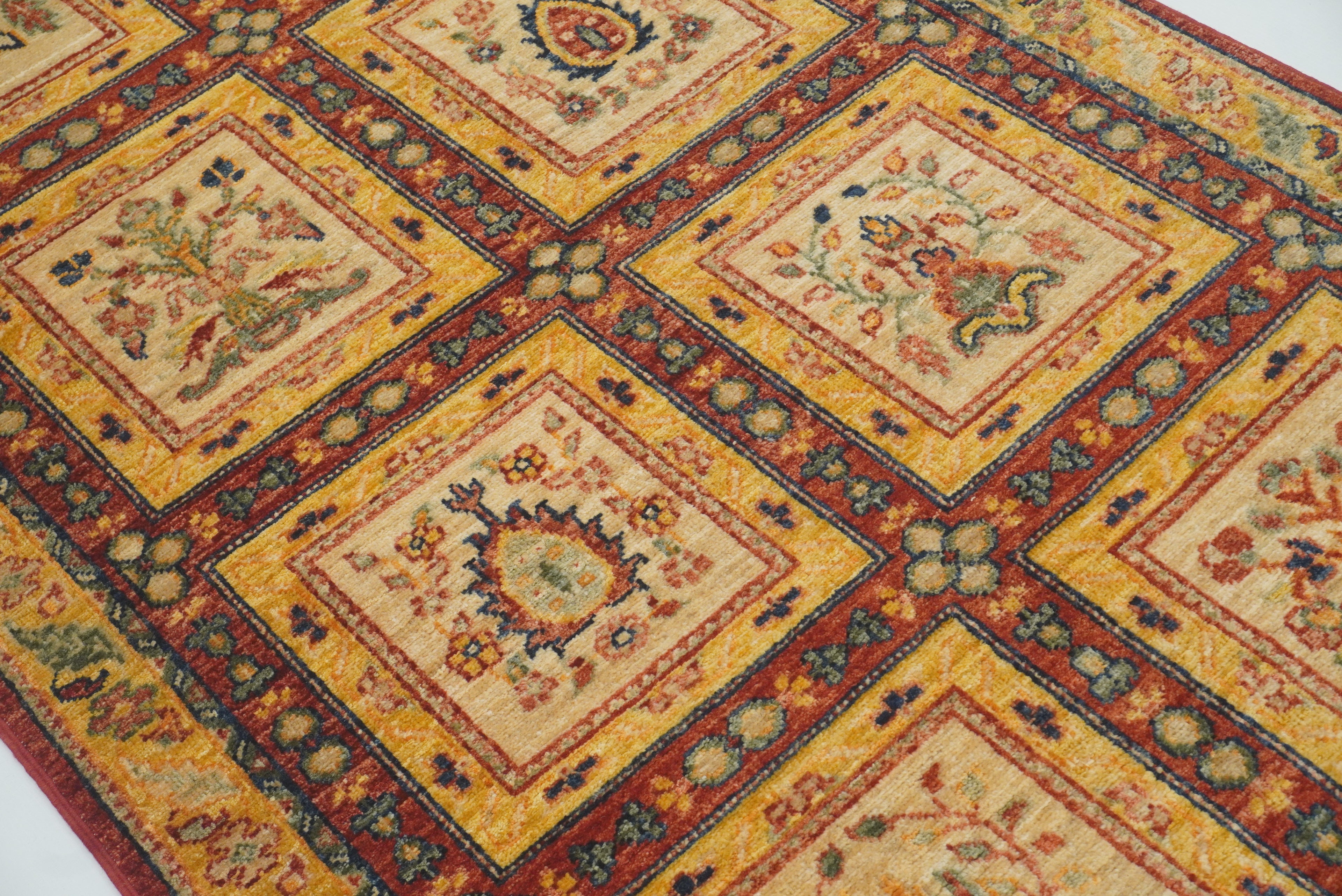 3x9'6" Beige Hand Knotted Afghan Wool Runner Rug - Yildiz Rugs