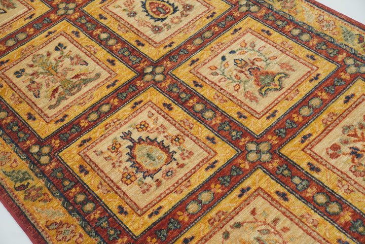 3x9'6" Beige Hand Knotted Afghan Wool Runner Rug - Yildiz Rugs
