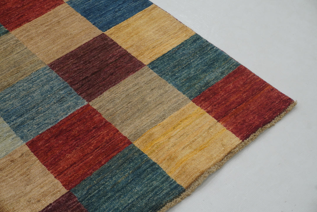 5x8 Checkered Multicolor box Gabbeh hand knotted Rug