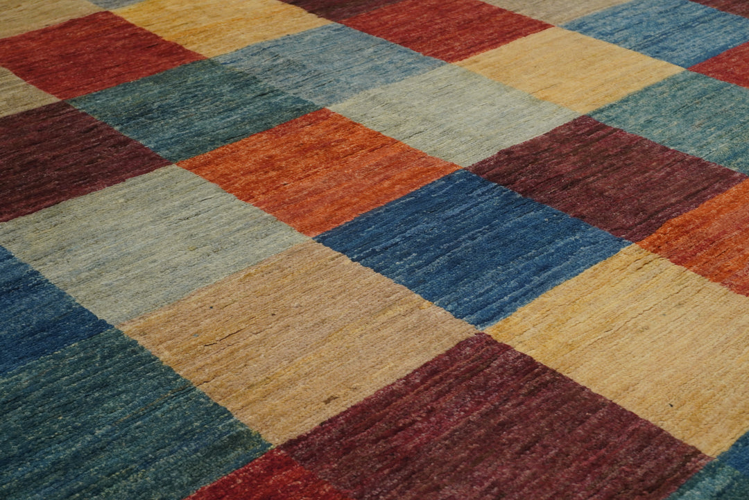 5x8 Checkered Multicolor box Gabbeh hand knotted Rug