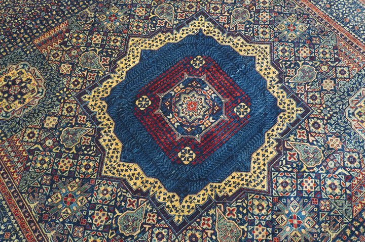 9x12 Navy Blue Mamluk Afghan Hand knotted Geometric Rug